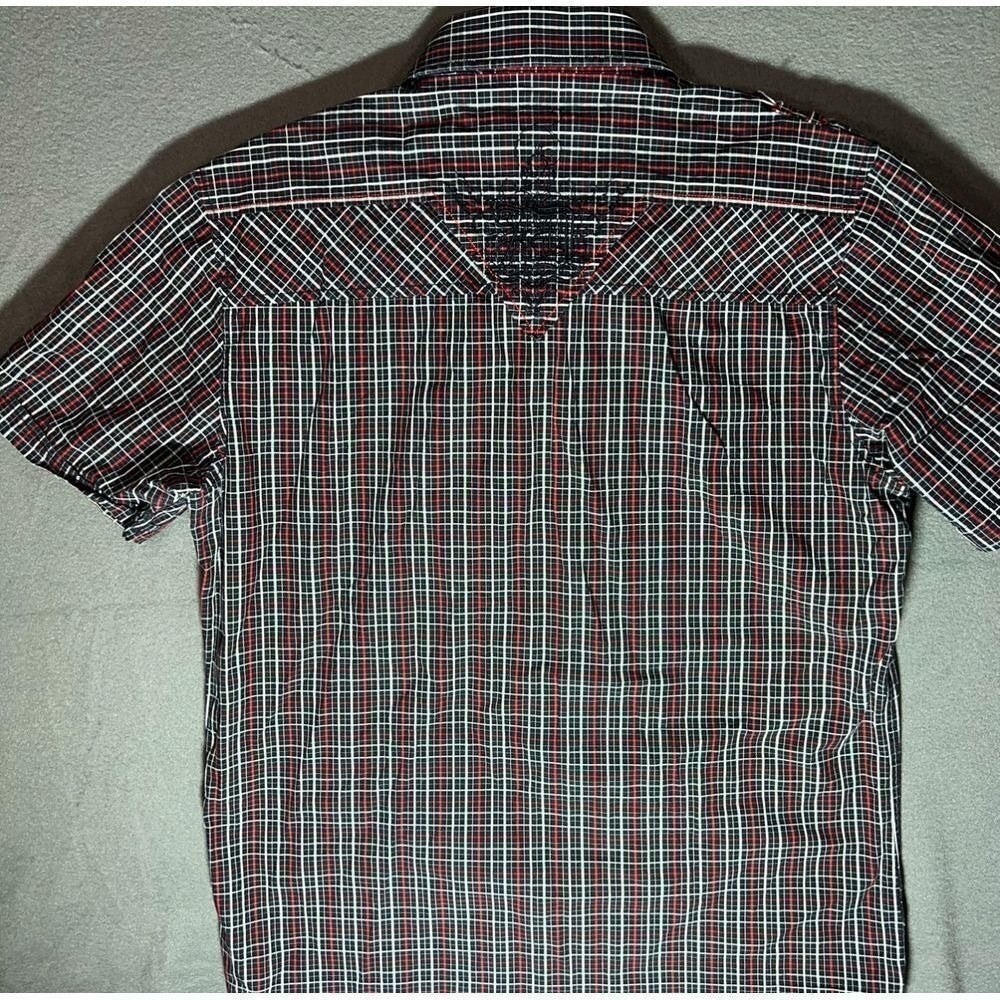 7 Diamonds Mens Large Black Red Plaid Short Sleeve Western Snap Button Down